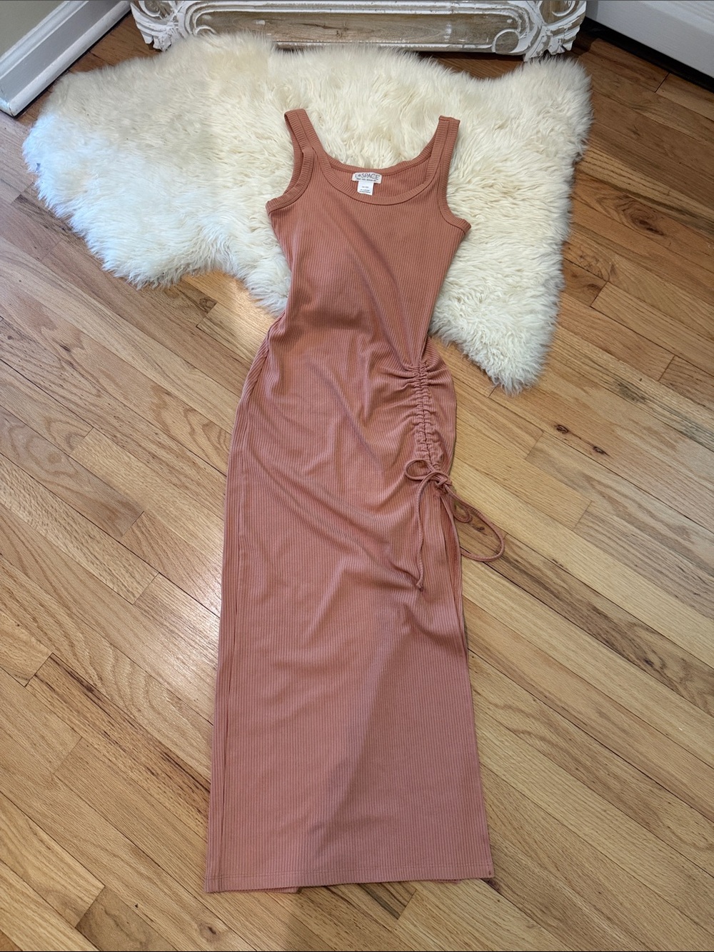 l*space Ribbed Tank Dress with Side Ruched Tie - Dusty Rose